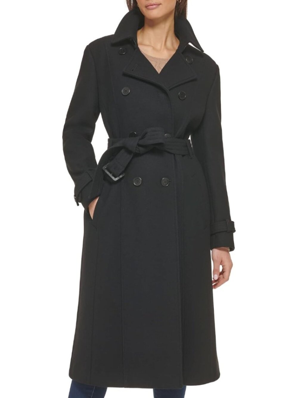 Cole Haan Womens Flared Trench Slick Wool Coat Black Outdoor Gorpcore Sziz 6 NWT